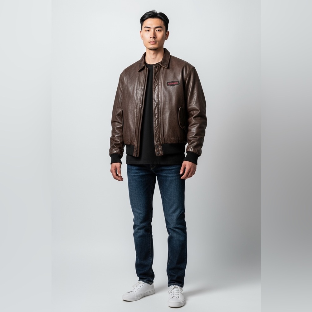Vintage 90s Brown Leather bomber Jacket XL